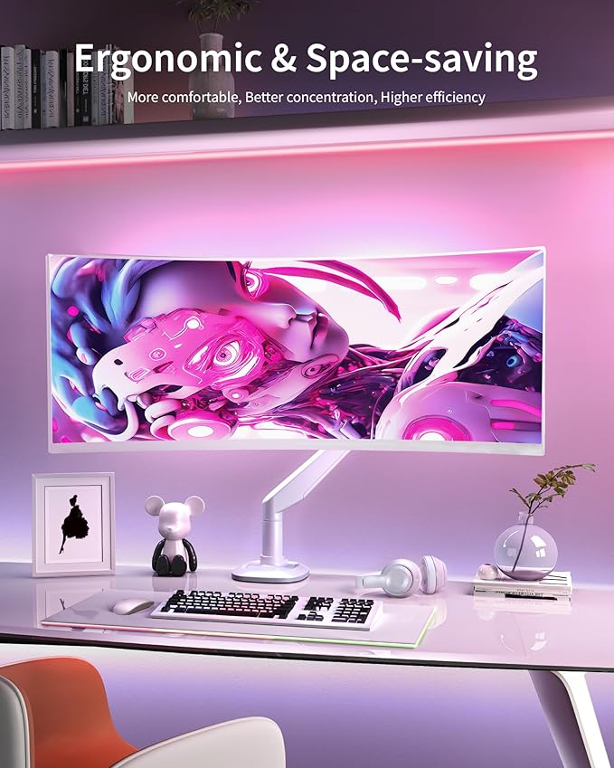 Single Monitor Arm for Screens up to 32 Inch and 19.8 lbs, Fully Adjustable Gas Spring Monitor Arm Desk Mount, 75/100 mm Vesa Mount, Aluminum, White