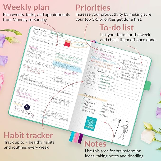 GoGirl Planner and Organizer for Women – Compact Size Weekly Planner, Goals Journal & Agenda to Improve Time Management, Productivity & Live Happier. Undated – Start Anytime, Lasts 1 Year – Emerald