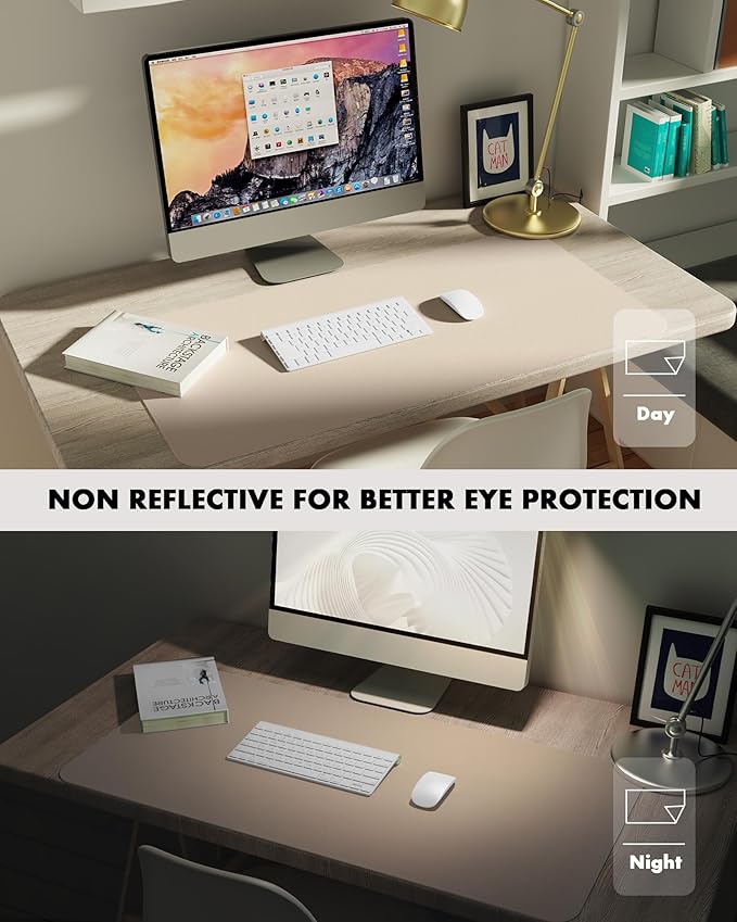 YSAGi Double-Sided Desk Pad, 23.6"x13.7" Leather Desk Mat, Eco Cork Desk Pad Protector, Large Mouse Pad for Desk, Waterproof Desk Blotter Pad, Desk Writing Pad for Office Work/Home(Beige/Cork)