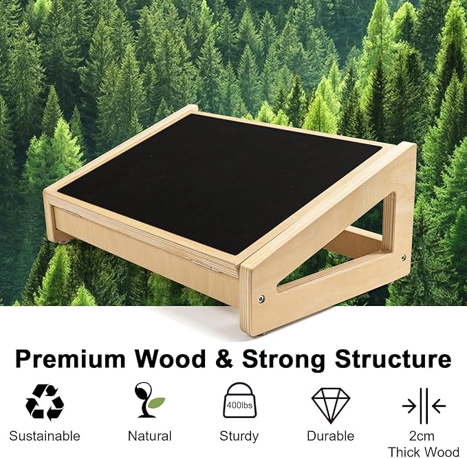 WOOD CITY Foot Rest for Under Desk at Work, 3 Heights Adjustable Footrest with Silicone Surface, 2 in 1 Foot Stool Improve Posture, Reduce Fatigue & Pain, Ideal for Home/Office/Gaming (Natural)