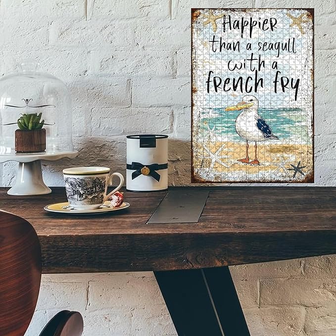 1000 Piece Wooden Jigsaw Puzzle Seagull with French Fry Adults Kids Family Quiet Play Therapy Challenging Anxiety Relief Home Art Decor & Time Killing Focus Tool Gifts 29.5x19.7 Inch