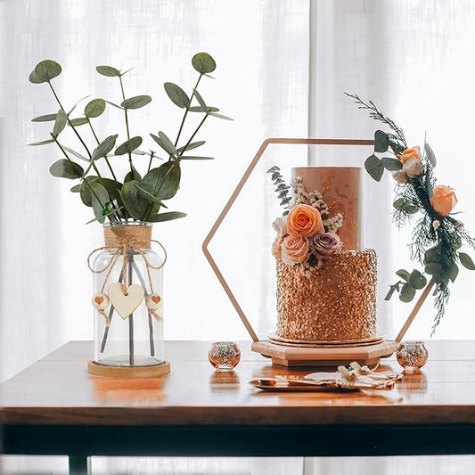 Artificial Eucalyptus Greenery Stems in Glass Vase,15" Doule Side 3D Fake Plants Eucalyptus Leaves faux Greenery for Centerpiece Table Decorations Home Room Decor office Desk Green Decor (Clear)