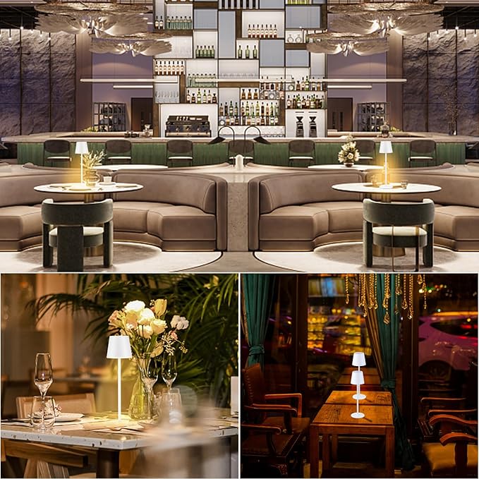 2 Pack Cordless Table Lamp, 5000mAh Portable Rechargeable LED Desk Lamp, 3 Color Modes Stepless Dimming Table Light with Memory Function, for Dinner, Patio, Home, Restaurant.