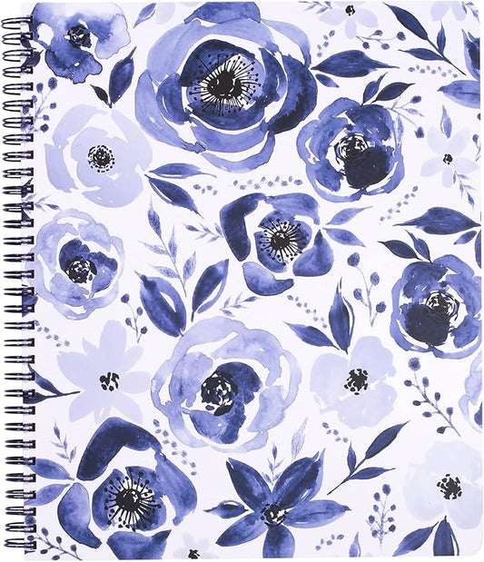 Steel Mill & Co Cute Large Spiral Notebook College Ruled, 11" x 9.5" with Durable Hardcover and 160 Lined Pages, Watercolor Floral (White)