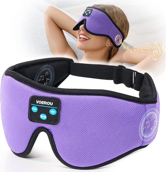 Voerou Sleep Headphones Bluetooth 5.4 Eye Mask, Sleep Mask with Bluetooth Headphones Wireless for Side Sleepers, Bulit-in Ultra-Thin Stereo Speakers Suitable for Sleep, Cool Gadgets for Men Women