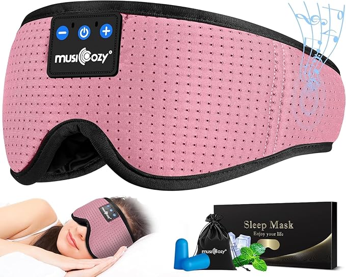 MUSICOZY Sleep Headphones Bluetooth Sleep Eye Mask for Sleeping, Headband Wireless Sleeping Masks Headphones, Earbuds for Side Sleepers Men Women with Speakers Cool Tech Gadgets