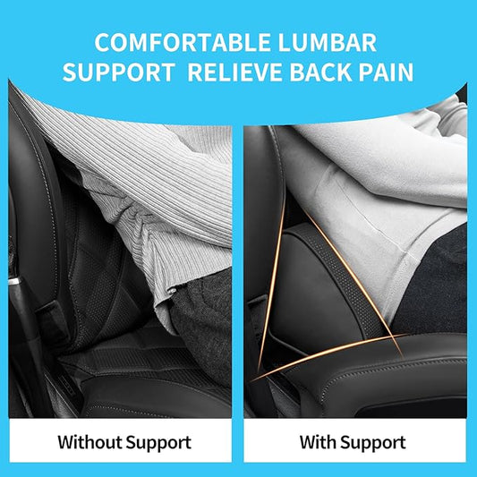 Lumbar Support Pillow for Car Seat and Office Chair, Gaming Chair, Ergonomic Memory Foam Back Cushion Lower Back Pain Relief, Luxury Leather Back Support Pillow, Black, 1 Pack