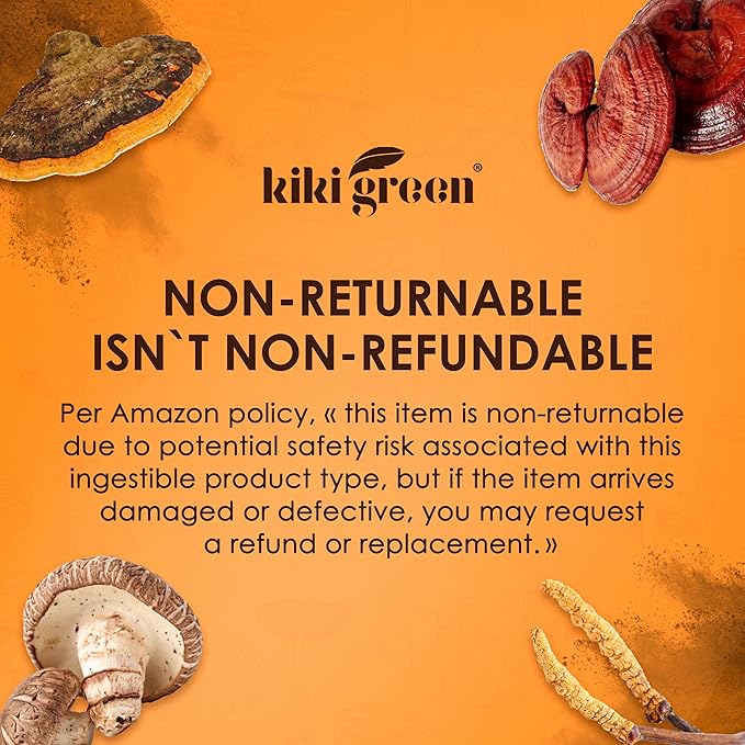 KIKI Green 8 Mushrooms Powder Extract - Supplement Blend 8 oz - Lion's Mane, Reishi, Chaga, Cordyceps, Maitake, Shiitake - for Focus and Energy - Add to Coffee and Smoothies