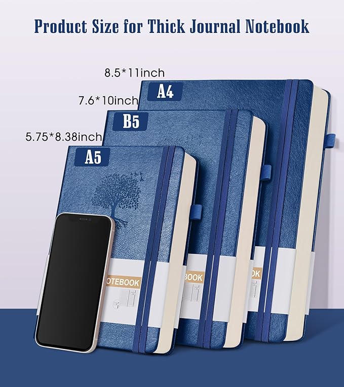 Lined Journal Notebook -365 Pages A5 Thick Journals Writing College Ruled Notebook,Hardcover Leather Journal,Daily Notebook Work,Note Taking,100Gsm Lined Paper( 5.75'' X 8.38'' Darkblue)
