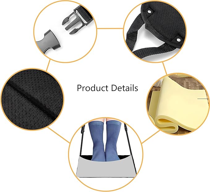 Airplane Foot Hammock Comfort Foot Hammock for Plane Travel Accessories,Airplane Gadgets,Good Use for Travel Essentials, Office,Desk (Grey, 1 Pack)