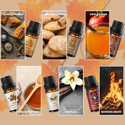 Fall Essential Oils Set, Top 6 Autumn Essential Oils for Diffusers for Home, Fragrance Oil for Candle, Aromatherapy Gift Set | Pumpkin, Apple Cider, Maple Butter, Snickerdoodle, Vanilla, Bonfire Night