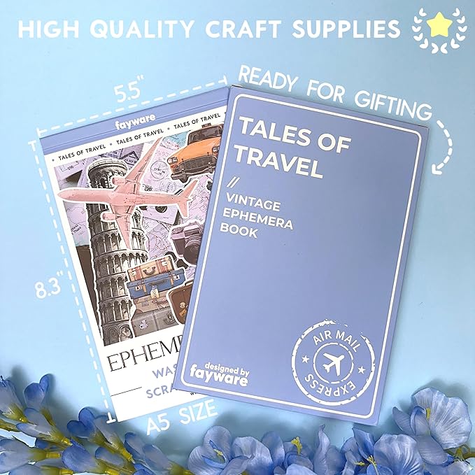 300+ Travel Stickers & 20 A5 Papers - Pre-Cut Washi Stickers for Journaling & Vintage Travel Scrapbooking