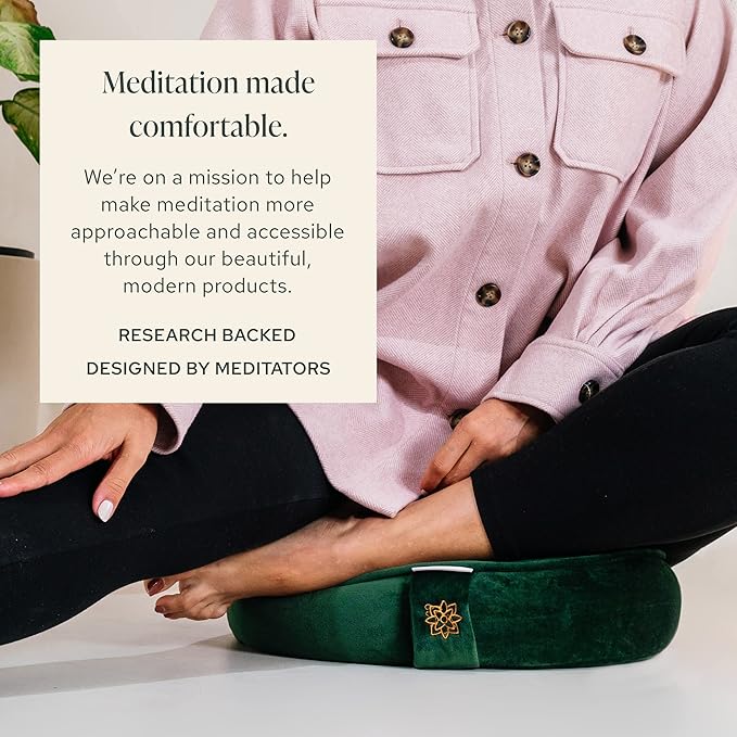 Mindful Modern Velvet Meditation Cushion | Luxe Zafu Yoga Floor Pillow Seat | Posture Support | Buckwheat Hull Filled | Large Round Cushion with Removable Washable Cover + Carry Handle