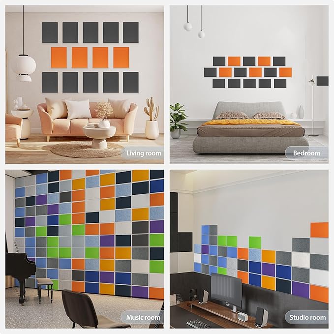 12 Pack Acoustic Panels Self Adhesive Sound Proof Foam, High Density Sound Acoustic Panel, 16X12X0.4 Inch 4:3 Rectangle Panels in Home, Office, Reccording Room, Studio, more(Orange-Red)