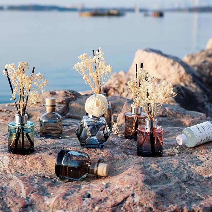 Brakula Reed Diffuser Set, 6.09 fl oz (180 ml)- White Jasmine with 8 Reed Sticks, Home Fragrance Reed Diffuser for Bathroom Shelf Decor