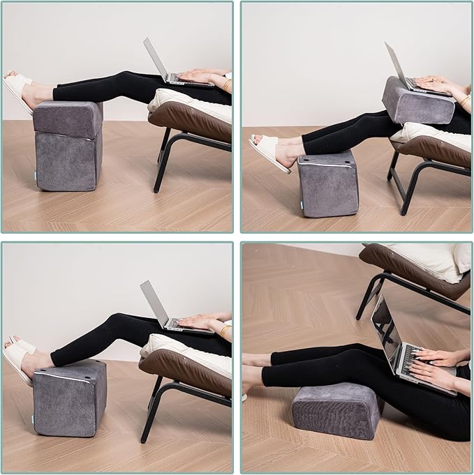 2 Adjustable Foot Rest Under Desk - Ergonomic High Density Foam Footrest with Washable Cover, 3 Adjustable Heights Foot Stools for Office, Home, Travel (Gray)