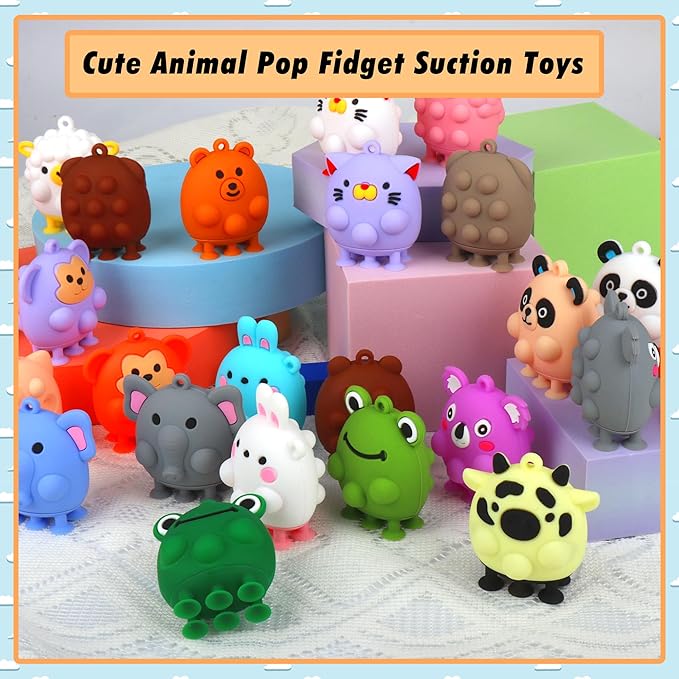 24 PCS Party Favors for Kids,3D Animal Pop Toys,Goodie Bags Stuffers for Kids,Pinata Stuffers Carnival Prizes,Fidget Toys Bulk,Prize for Classroom,Suction Toys for Toddlers