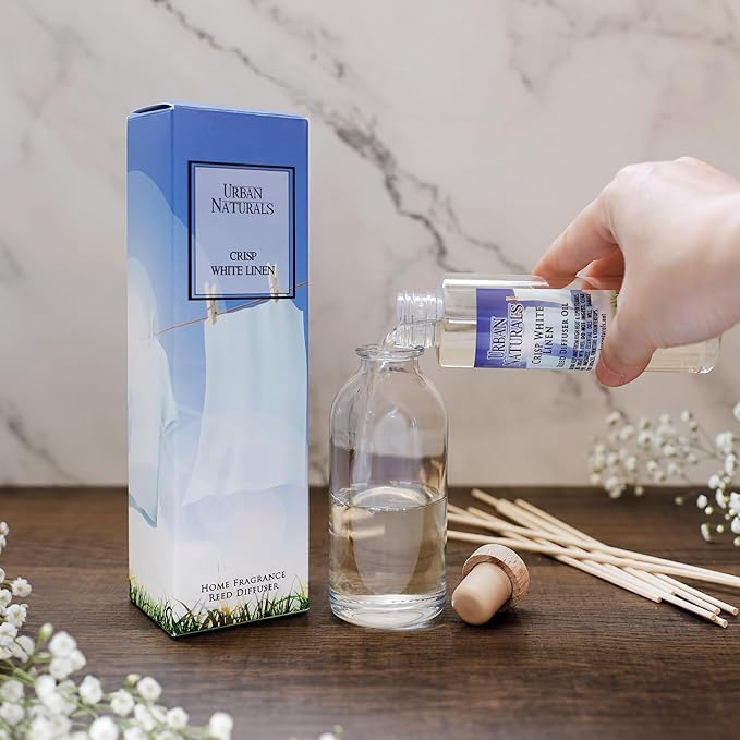 Urban Naturals Balsam Forest Reed Diffuser Oil Set - Real Juniper and Pine Cones β Fragrance Notes of Fraser Fir, Evergreen, Pine, Woodsy Cedar and Sandalwood β Vegan 3.75 Ounces β Made in The USA