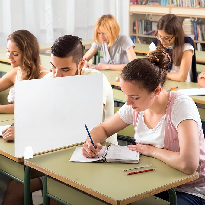 4 Pcs Desk Divider Privacy Panel 23.6 x 15.8 Inch Counter Desk Acrylic Panel Holder Free Standing Privacy Shield Work Station Desk Divider Partition for Offices Schools Call Centers (Frosting)