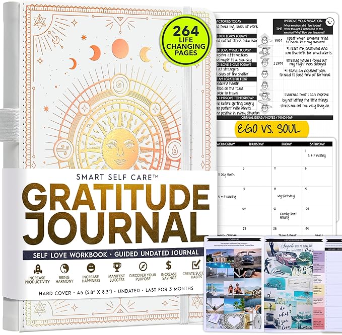 Self Care Journal - 5 Minute Mental Health & Manifestation Journal | 90-Day Undated Daily Planner for Positivity, Affirmations & Gratitude | Guided Mindfulness, Reflection | Vision Board + Stickers