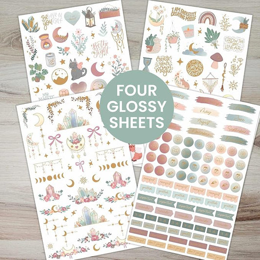 bloom daily planners x Simply Gilded Aesthetic Neutral Planner Stickers (8 Sheets / 435 Stickers) - Bohemian Variety Pack with Gold Foil for Decorating, Planning, Scrapbooking