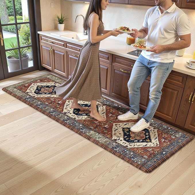 KIMODE Anti Fatigue Mats for Kitchen Floor 24"x71", Red Farmhouse Kitchen Runner Rugs, Cushioned Kitchen Floor Mats Non Skid, Boho Memory Foam Kitchen Mats for Laundry Office Sink Desk