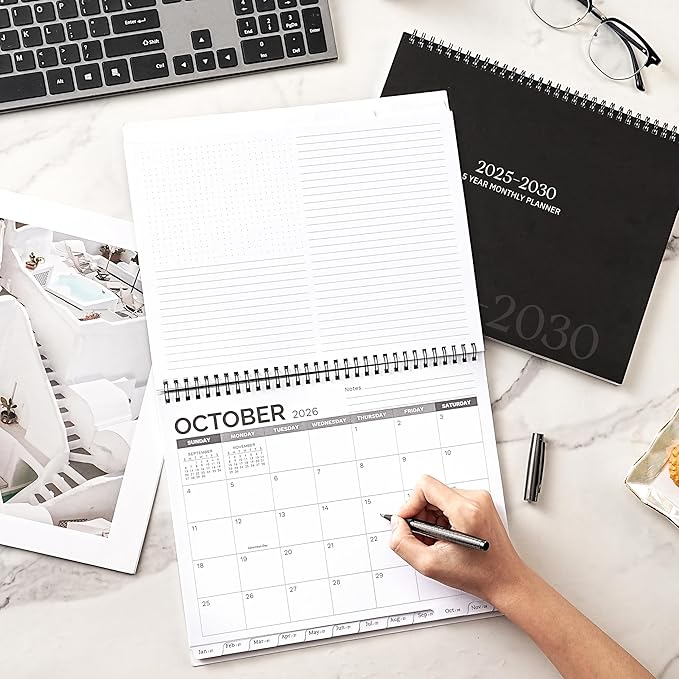 2025-2030 Monthly Planner/Calendar, JUL 2025 - JUN 2030, 5 Year Planner, 2025-2026 Calendarwith Tabs, Double-Side Pocket, 2025-2026 Monthly planner 2025-2030 for Daily Organizing - Black(7.9" x 8.6")