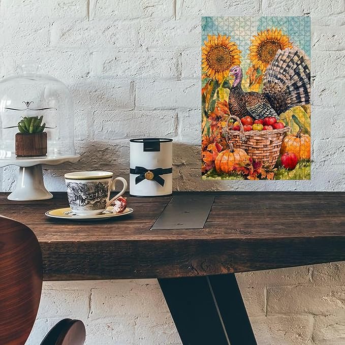 500 Piece Wooden Jigsaw Puzzle Fall Turkey for Adults & Kids Challenging Brain Teaser for Family Bonding Stress Relief Focus Trainer & Educational Toy 20.4x15 Inch