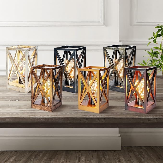 WINGBO Retro Battery Powered Table Lamps, Battery Operated Cordless Lamp, Portable Nightlight Decorative Light for Living Room Dining Room Bedroom Entryway Patio Backyard, Faded Brown Finish