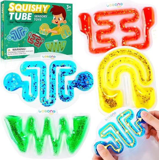 Squishy Sensory Fidget Toys for Kids - Autism Sensory Quiet Fidget for Classroom Students Autistic Children Special Needs, Anxiety Relief for Calm Down, Squeeze Sensory Tube Easter Basket Essentials