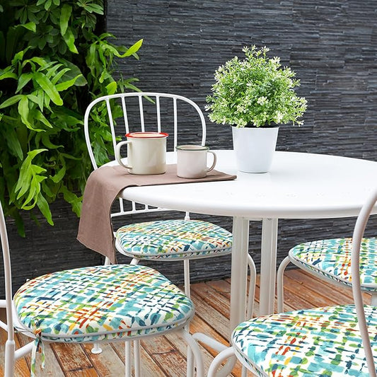 Indoor/Outdoor Chair Cushions 16x17 Inch, Patio Chair Cushions with Ties, All Weather Seat Cushions for Patio Furniture Home Garden Chair Use, Set of 2,Acapa Opal Geometric