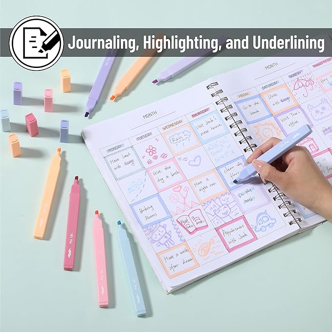 Mr. Pen- Aesthetic Highlighters, 8 pcs, Chisel Tip, Assorted Colors, No Bleed Bible Highlighter Pastel