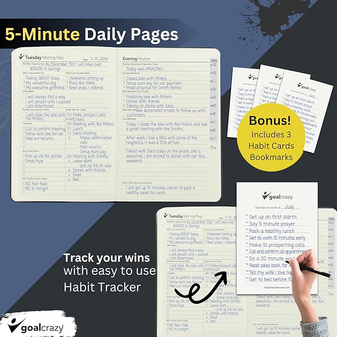 Undated Planner - 90 Day Guided Journal, 2025 2026 Weekly Organization, Productivity Habit Tracker, Inspirational, Life Setting, Navy Blue Leather, Almond Pages