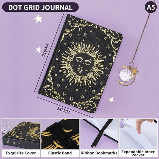 Dot Grid Journal with 160GSM Thick Paper, 192 Pages, A5 Dotted Notebook for Work, School, Travel | 180° Lay Flat, Foil Stamped Cover, Elastic Band, 2 Bookmarks & Inner Pocket (Black)