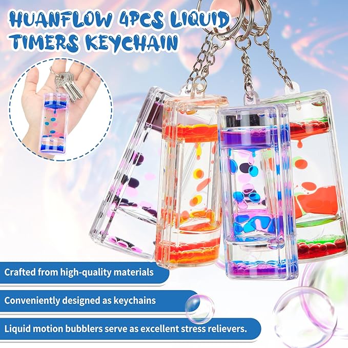 4pcs Liquid Timers KeyChain Set - Stress Relief & Sensory Play with Colorful Fidget Keychains, Perfect for Boys’ Backpacks & Fun Science Gifts for Teens
