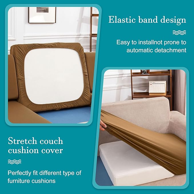 12Pcs Stretch Patio Cushion Covers,Outdoor Couch Covers Replacement,Outdoor Couch & Sofa Slipcovers,for Patio Furniture Cushion Covers,Washable Reusable urniture Protector (Camel,Cover Only)