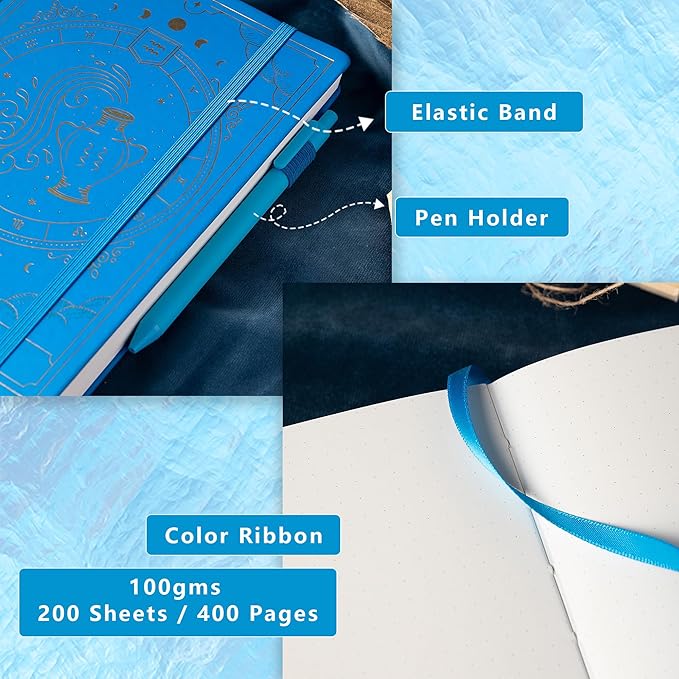 TIEFOSSI Constellations Dotted Journal Notebook-A5 Writing journals with 100gsm 400pages Paper, Hardcover Bullet Organizers Notebook for Women, Men, Teens (Aquarius)