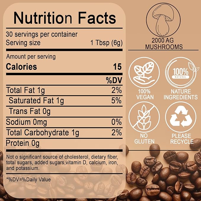 2025 NEW Mushroom Coffee, Organic 6 Mushrooms with Lion's Mane, Reishi, Cordyceps, Shiitake, King Trumpet & Turkey Tail, Instant Coffee Powder, 30 Servings 1 Pack