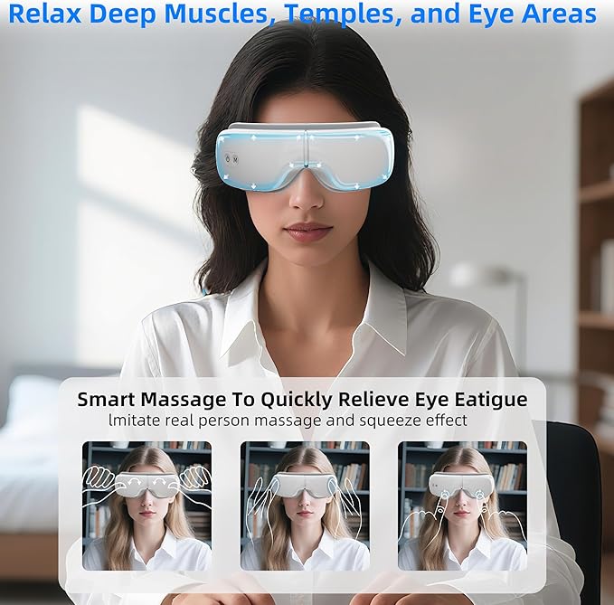 Eye Massager with Heating, Head Massager for Sleeping, Relieve Strain Dry Eyes, Face Massager, Smart Sleep Eye mask, Relax, Reduce Stress, Birthday Gifts for Women Men
