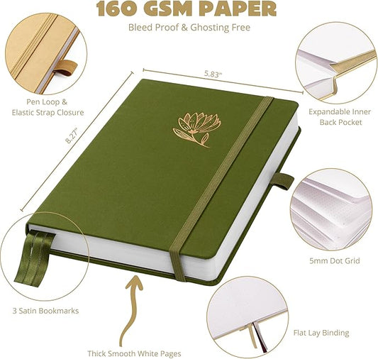 Bullet Dotted Journal – 160gsm No Bleed Thick White Paper – 200 Numbered Dot Grid Pages – a5 Dotted Notebook Includes a Gift Box and Journal Stickers