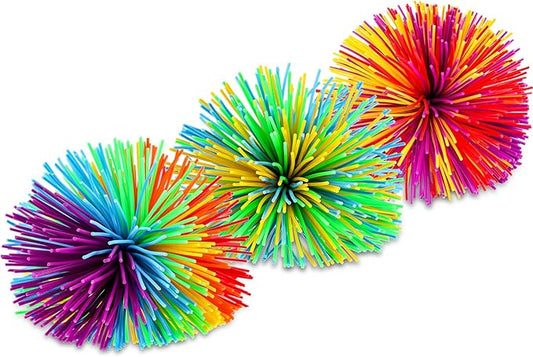 Leinuosen 12 Pieces Monkey Stringy Balls Sensory Stringy Ball Soft Rainbow Pom Bouncy Stress Bags Stuffers Party Favors Birthday Gifts, Multicolor (2.75 Inch)