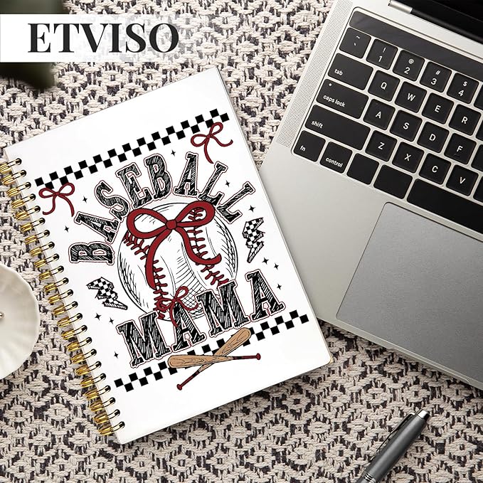 Baseball Mama Notebook, Baseball Mom Gifts Notebooks for Note Taking, Gifts for Baseballs Lovers Journal, Retro Checkered Coquette Bow Baseballs Journals for Writing, 5.5x8.3 Inch