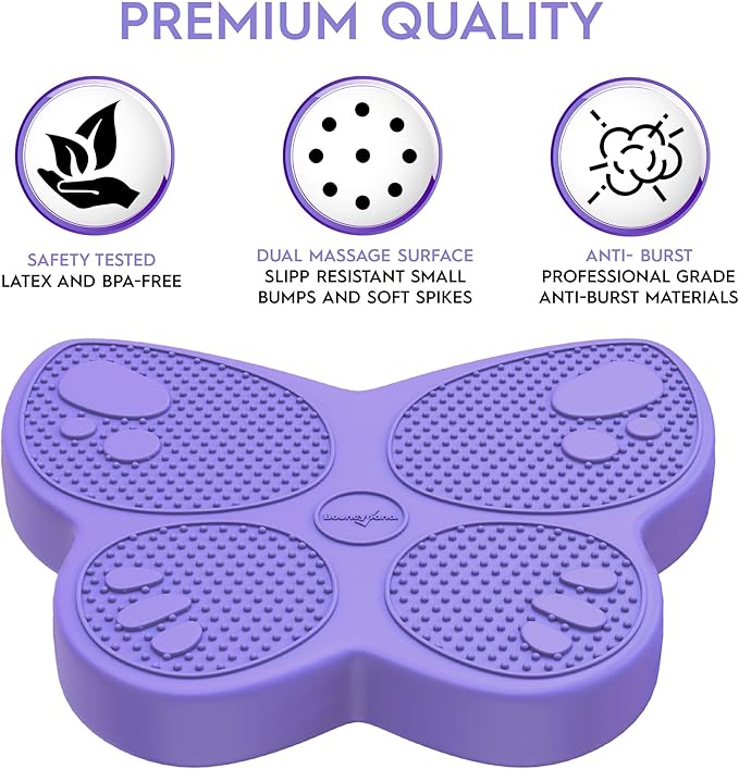 Shaped Wiggle Seats by Bouncyband–Purple Butterfly, 13”x11”x2.2”–Inflatable Sensory Cushion for Kids, Improves Student Productivity and Focus, Comes with Easy-Inflation Pump to Customize Firmness