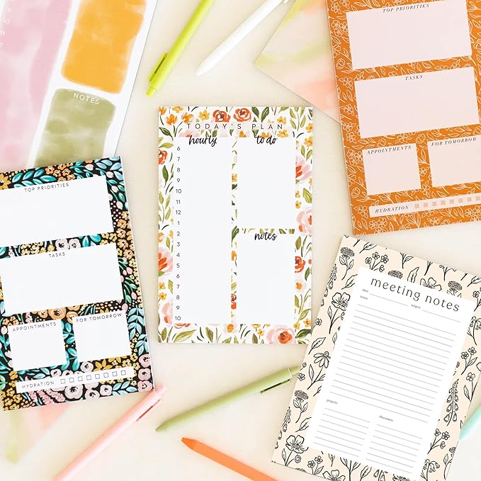 Elyse Breanne Design, 50 Page, Colorful Printed Sheets, 8.5" x 11", Tear-Off Binding Notepad, Perpetual Calendar, To-Do List, Chore Chart, Weekly Planner, Summer Meadows