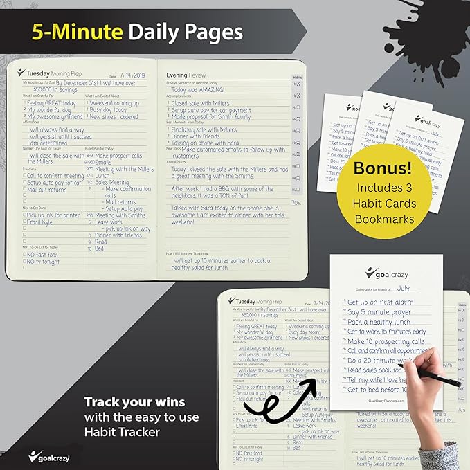 Undated Planner - 90 Day Guided Journal, 2024 2025 Weekly Organization, Productivity Habit Tracker, Inspirational, Life Setting, Leather, Almond Pages (black)