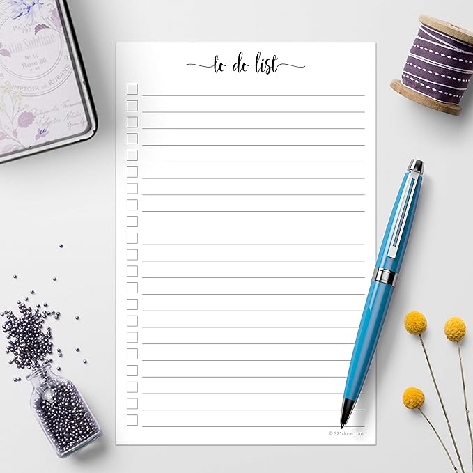 321Done To Do List Notepad - 50 Sheets (5.5" x 8.5") To-Do's Notepad Tear Off, Planning Memo Pad, Planner Checklist Organizing - Made in USA - Simple Script - Wide-Ruled