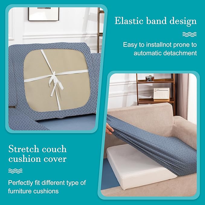 12Pcs Stretch Patio Cushion Covers,Outdoor Couch Covers Replacement,Outdoor Couch & Sofa Slipcovers,for Patio Furniture Cushion Covers,Washable Reusable Furniture Protector (West Lake Blue,Cover Only)