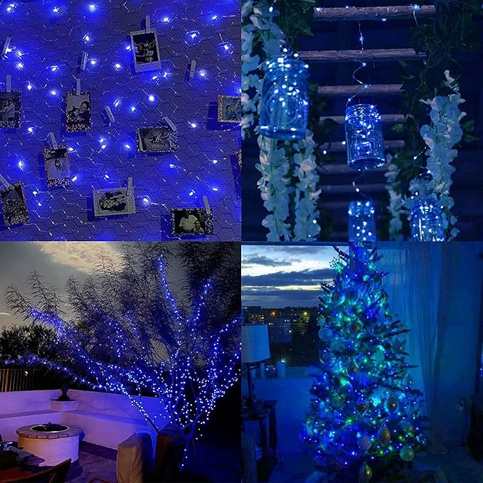 66Ft 200 LED Fairy Lights Plug in, Waterproof with Remote Outdoor 8 Modes Christmas Lights Bedroom Decor, Twinkle Light with Timer for Girl's Room Christmas Decorations (Blue)