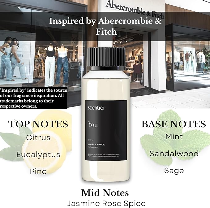 Fierce-Inspired Diffuser Oil - Scentia You Fragrance Oil Perfume Dupe - 50mL, 1.69 Fl oz Diffusers - A & F Inspired Natural Essential Scented Oil - Best for Aromatherapy, SPA and Home, Mothers Day Gift