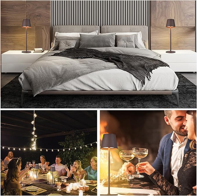 2 Pack Cordless Table Lamp, 5000mAh Portable Rechargeable LED Desk Lamp, 3 Color Modes Stepless Dimming Table Light with Memory Function, for Dinner, Patio, Home, Restaurant.